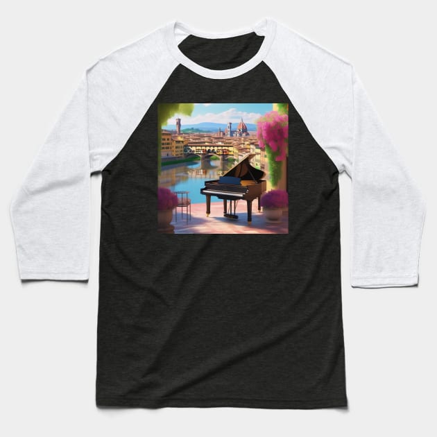 A Grand Piano In A Picturesque Scene in Florence Italy Baseball T-Shirt by Musical Art By Andrew